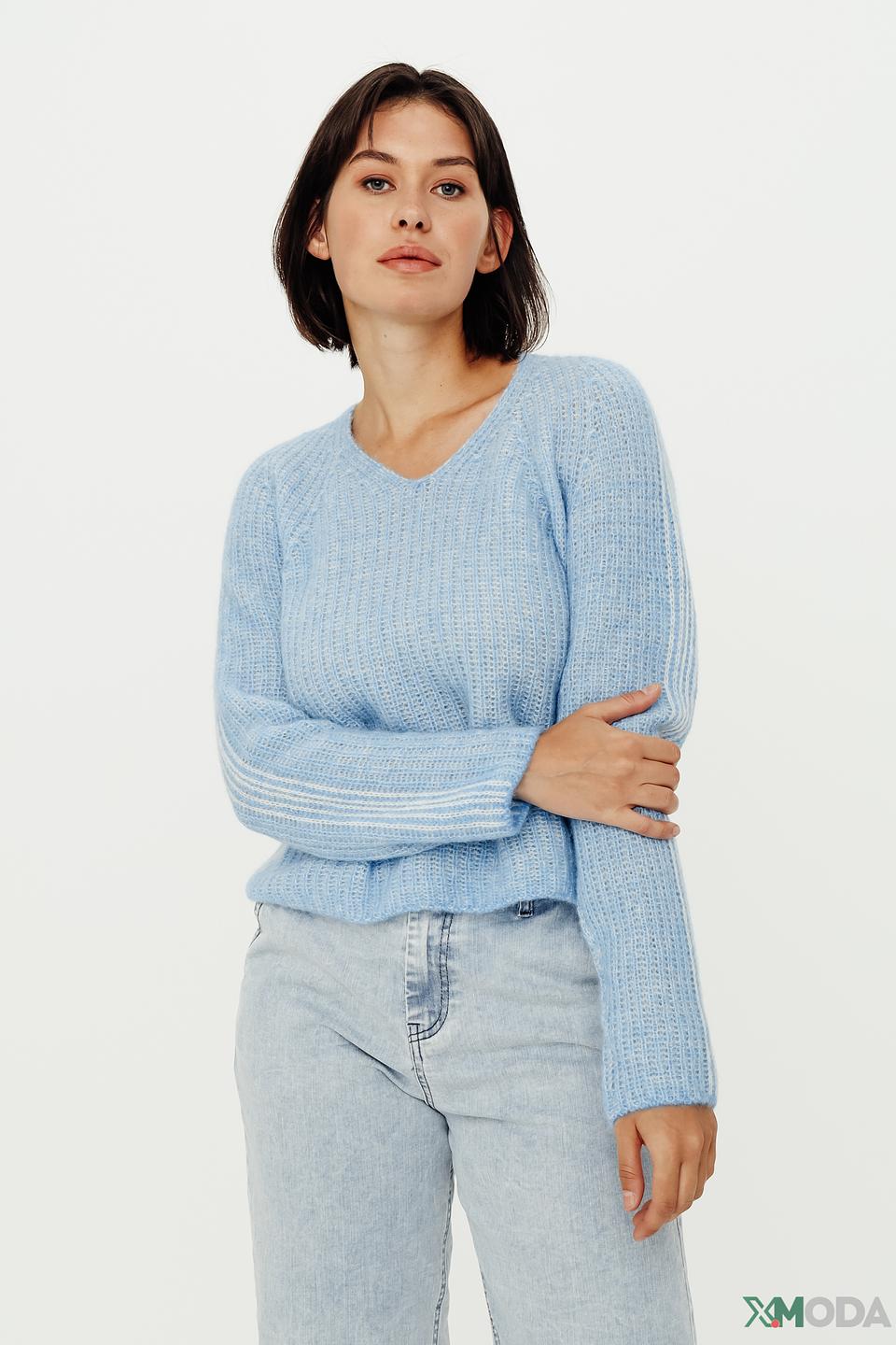 Пуловер Marc Cain голубой V-образный