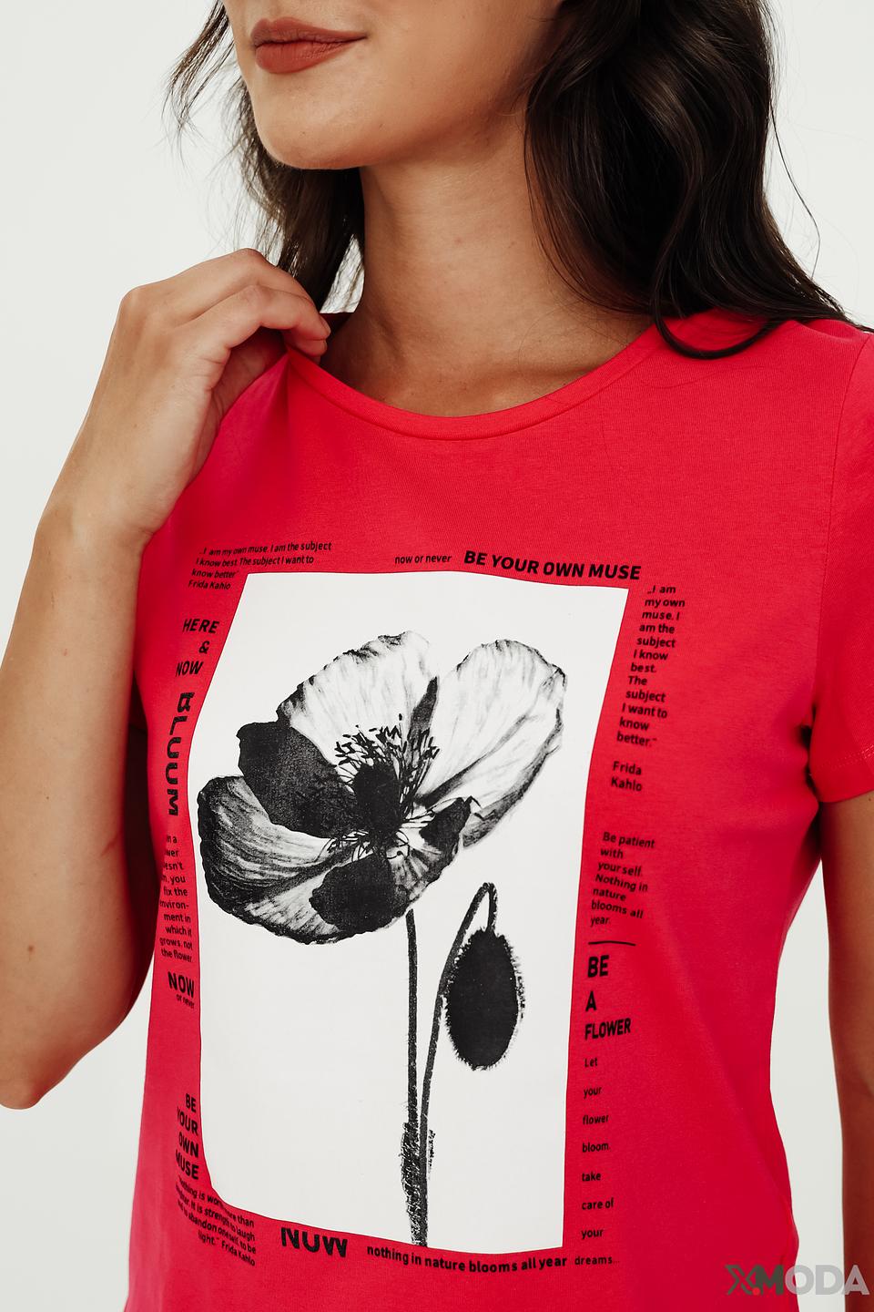 Футболка Taifun с маком малиновая