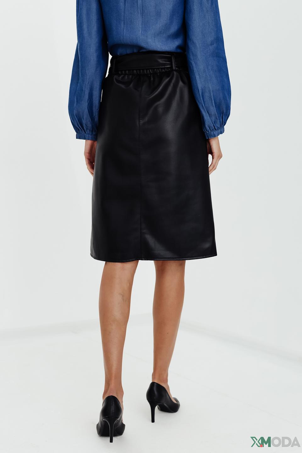 Юбка Pezzo из экокожи с поясом чёрная