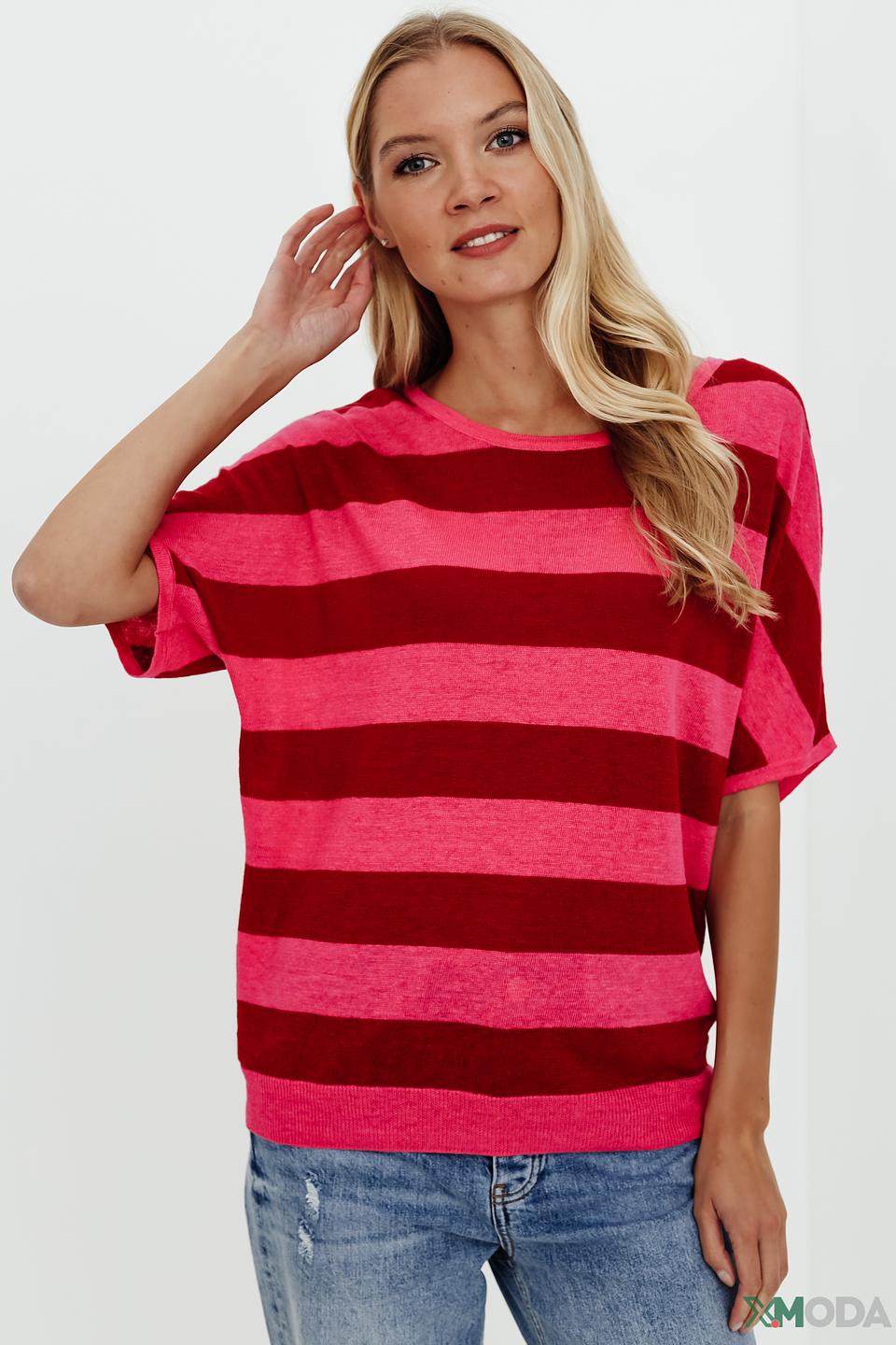 Пуловер Oui в полоску малиновый