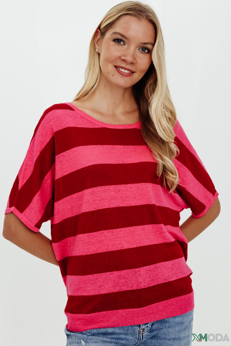 Пуловер Oui в полоску малиновый