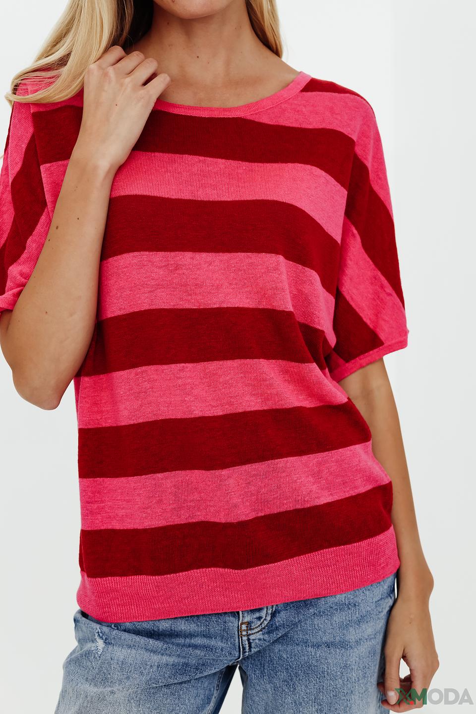 Пуловер Oui в полоску малиновый