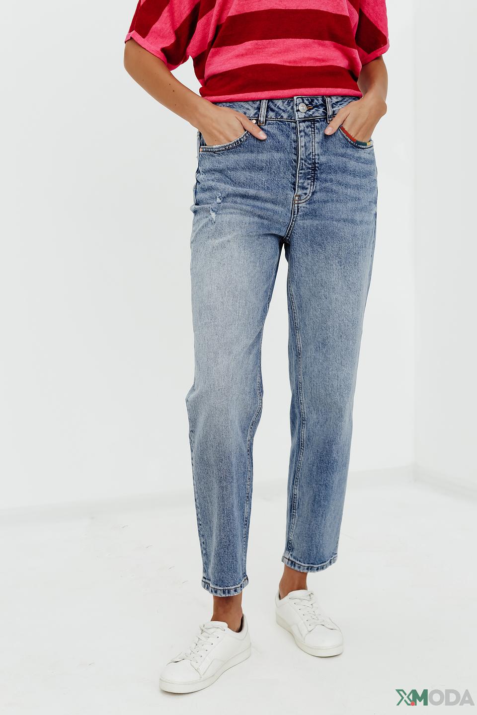 Джинсы Oui с вышивкой голубые