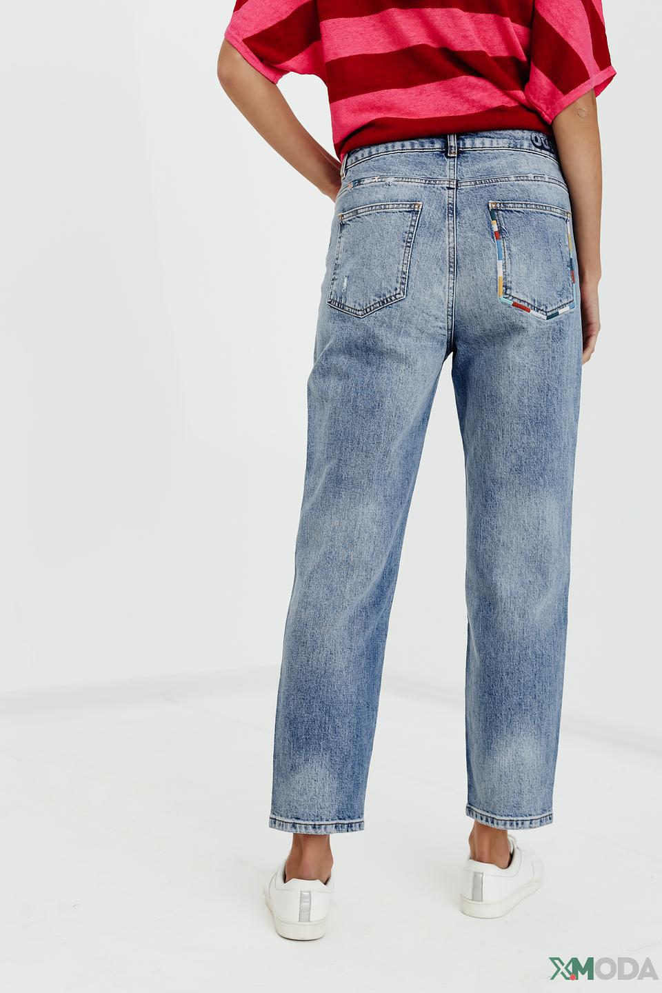 Джинсы Oui с вышивкой голубые