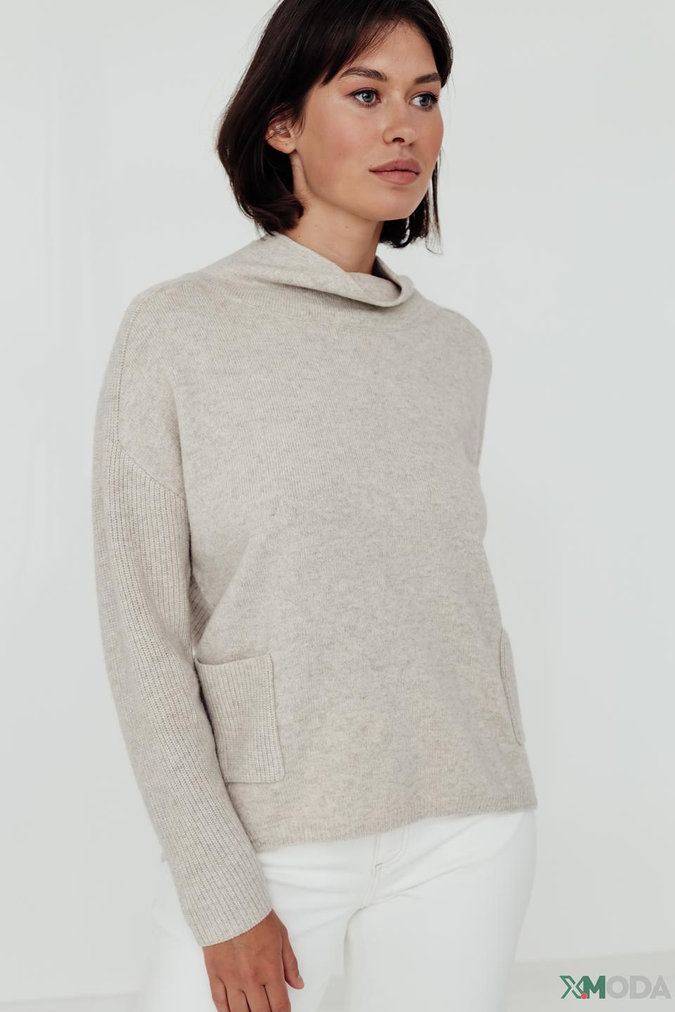 Пуловер Oui бежевый с карманами