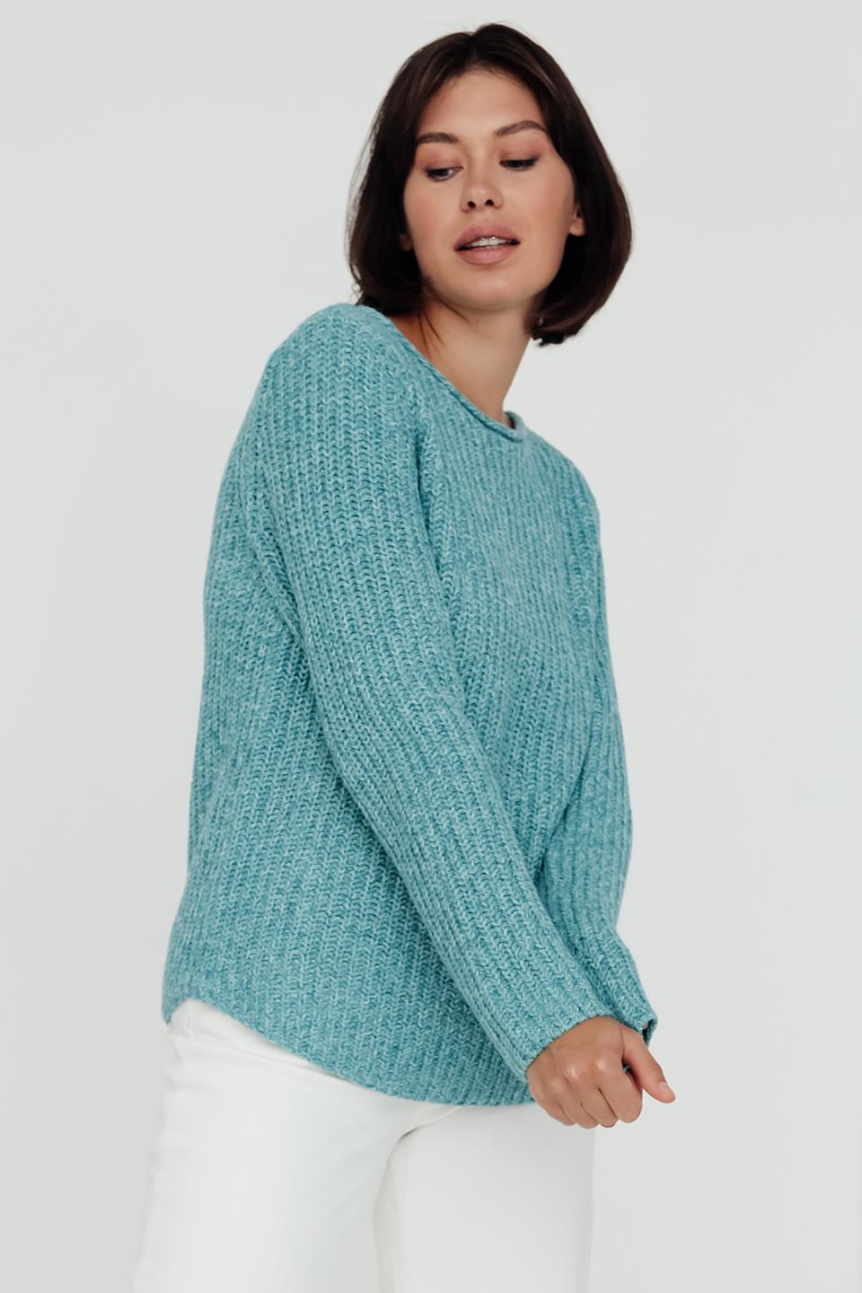 Пуловер Oui бирюзовый вязаный