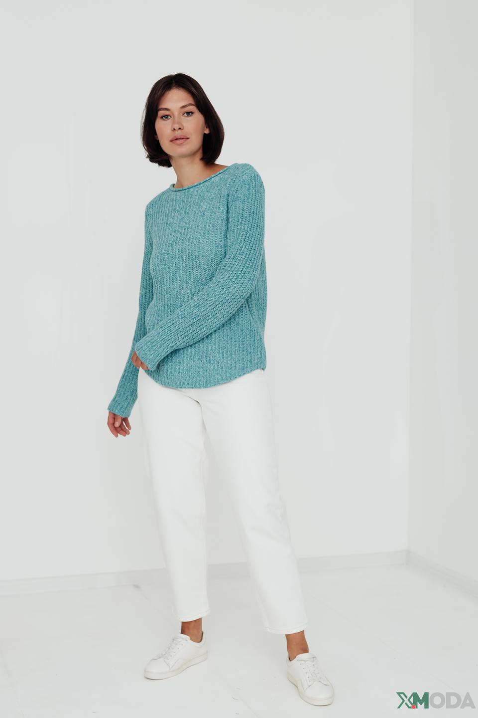 Пуловер Oui бирюзовый вязаный