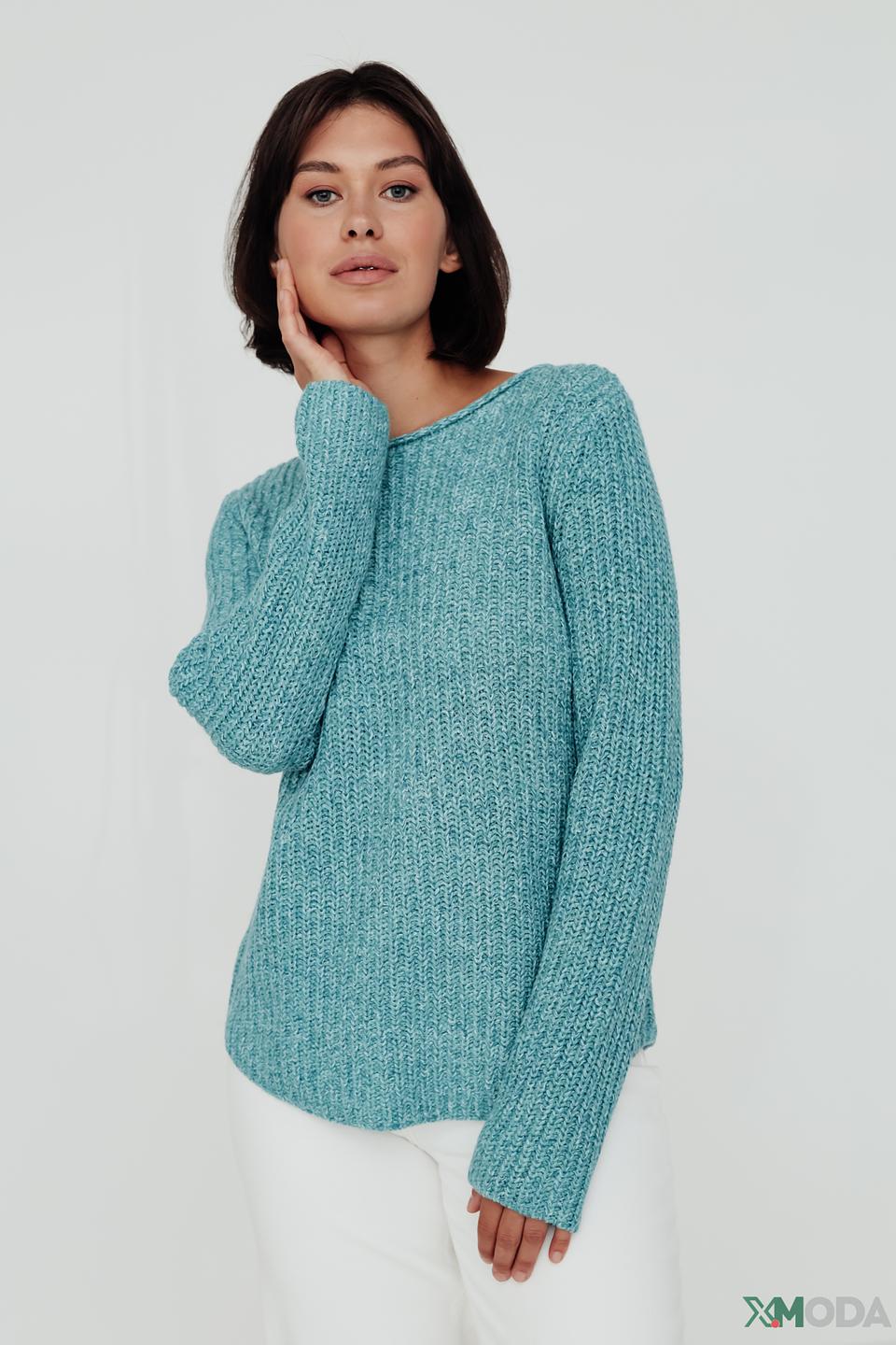 Пуловер Oui бирюзовый вязаный