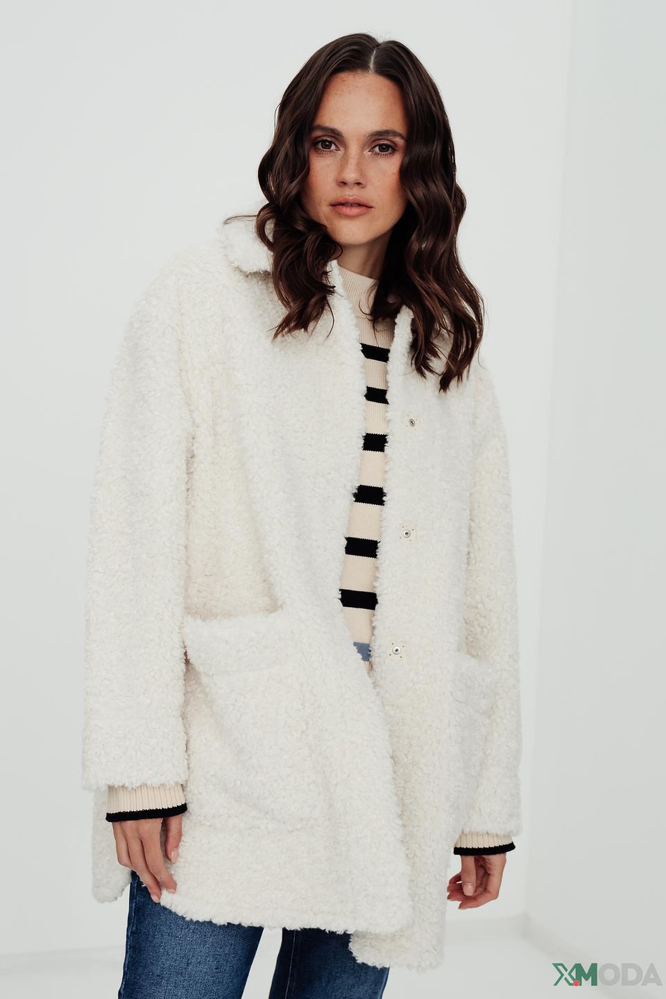 Пальто Oui из искусственного меха кремовый