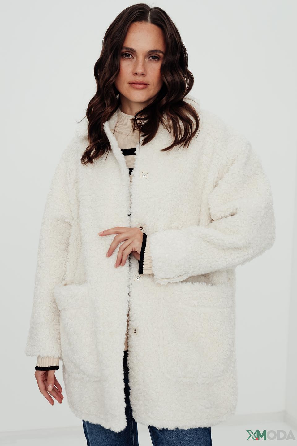 Пальто Oui из искусственного меха кремовый