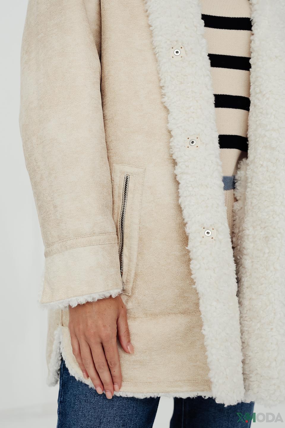 Пальто Oui из искусственного меха кремовый