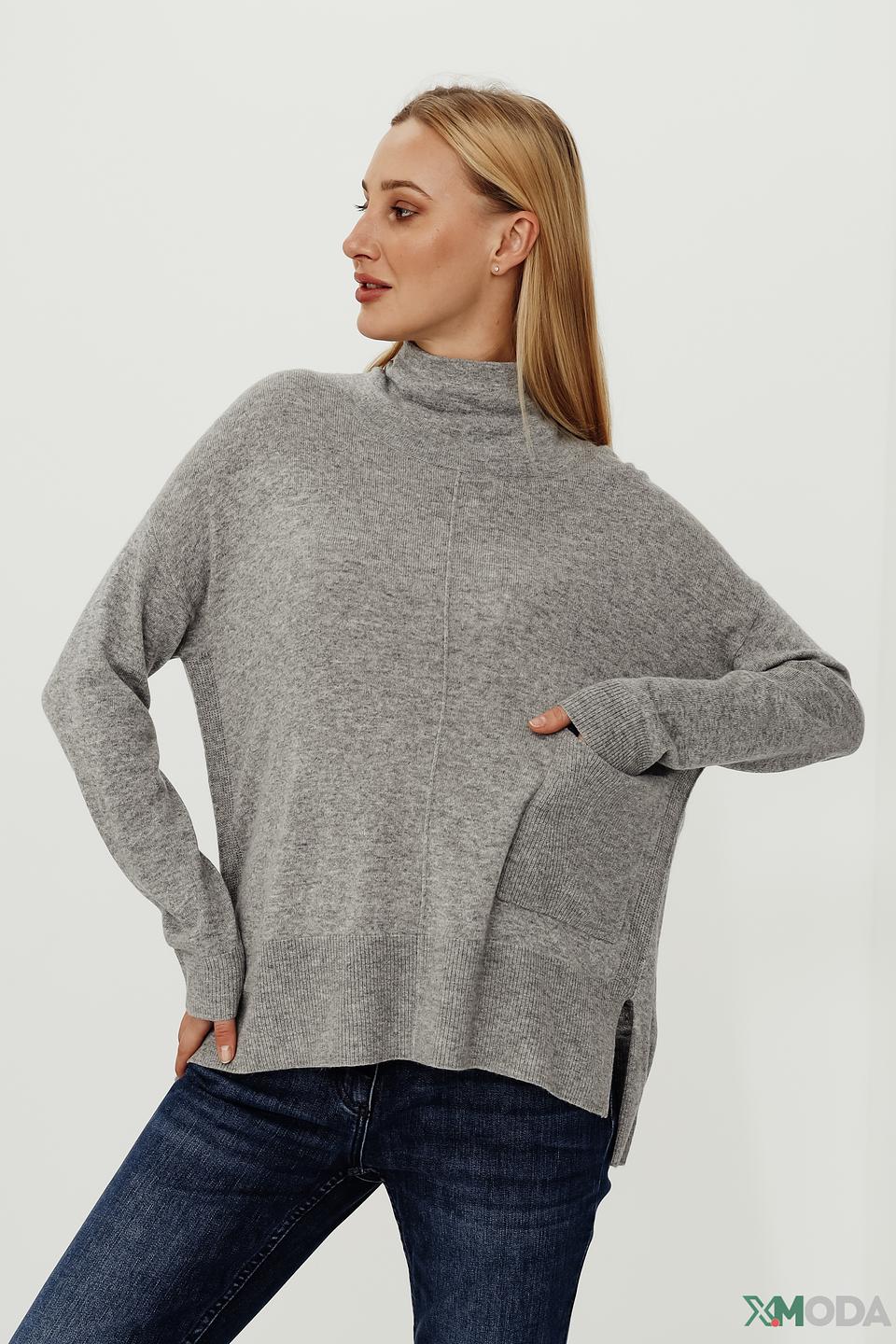 Пуловер Pezzo серый с разрезом