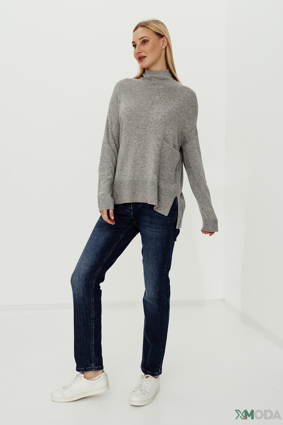 Пуловер Pezzo серый с разрезом