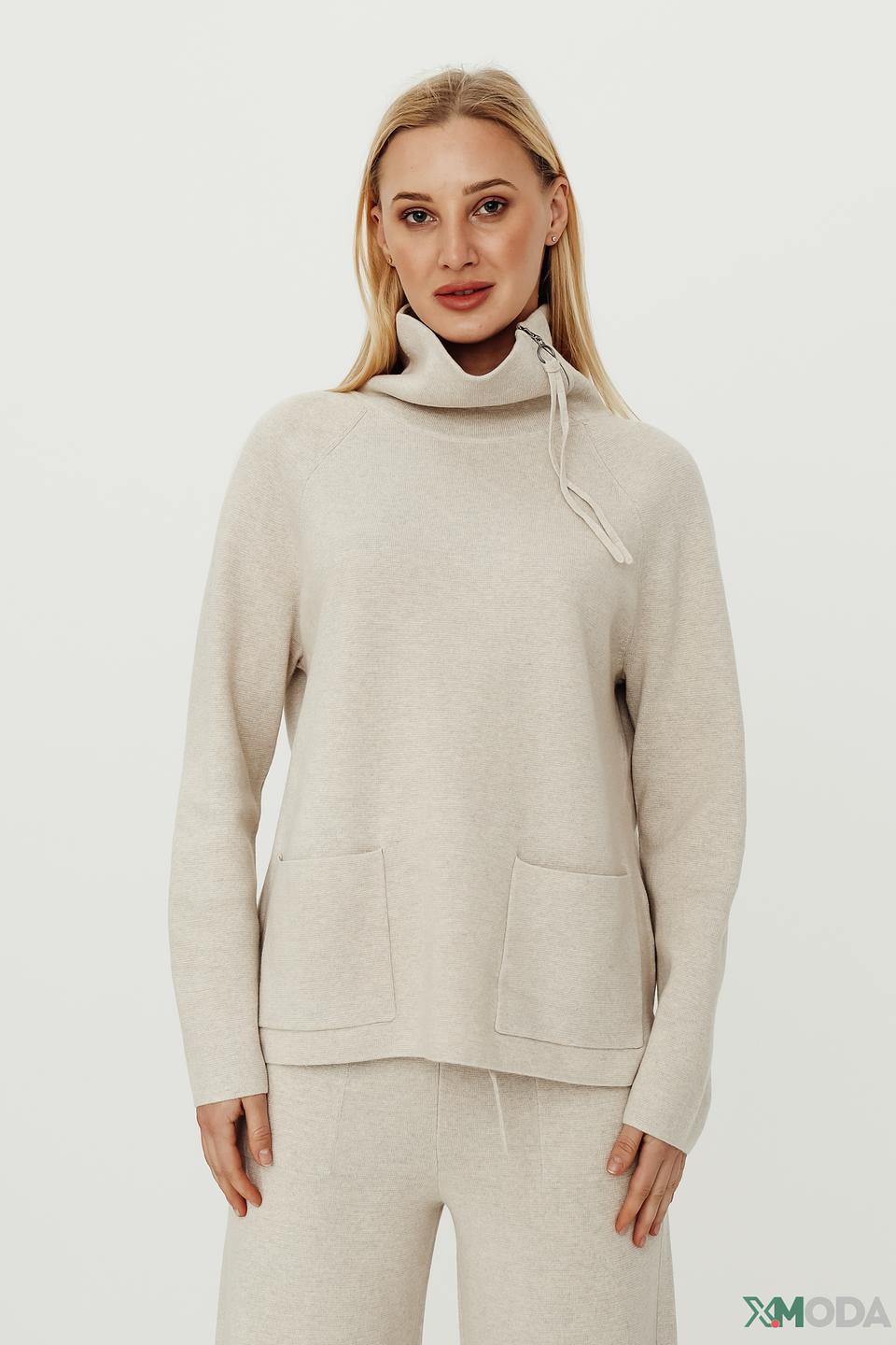 Пуловер Oui с воротником-стойкой бежевый