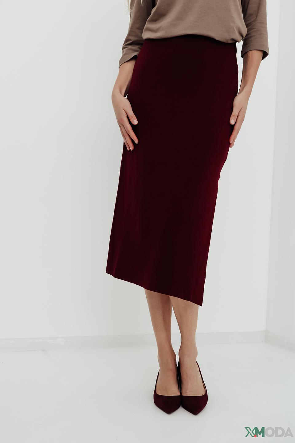 Юбка Kaos женская бордовая с разрезом