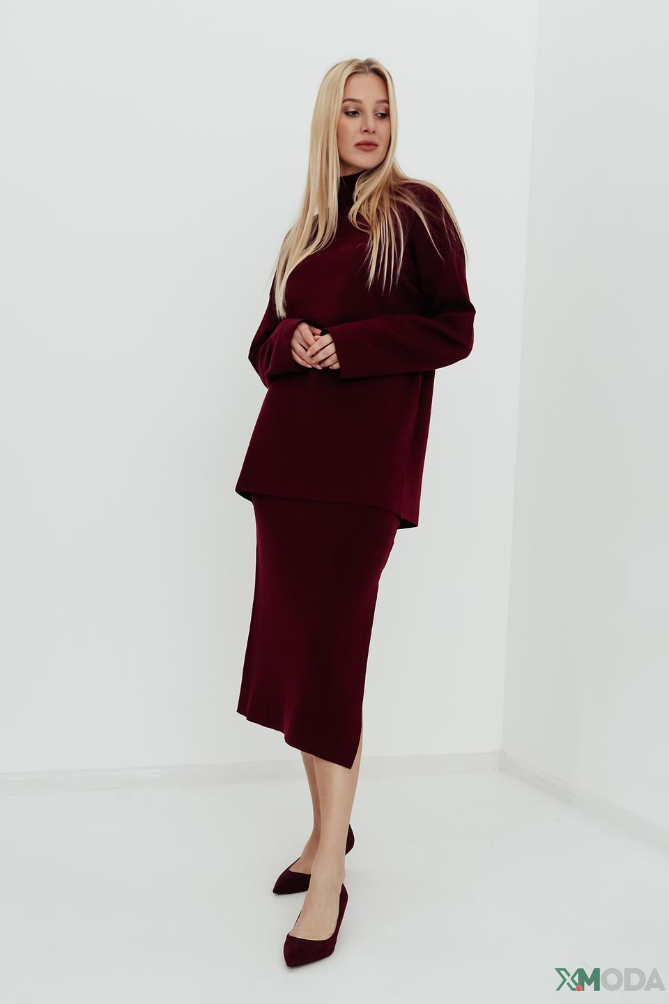 Юбка Kaos женская бордовая с разрезом