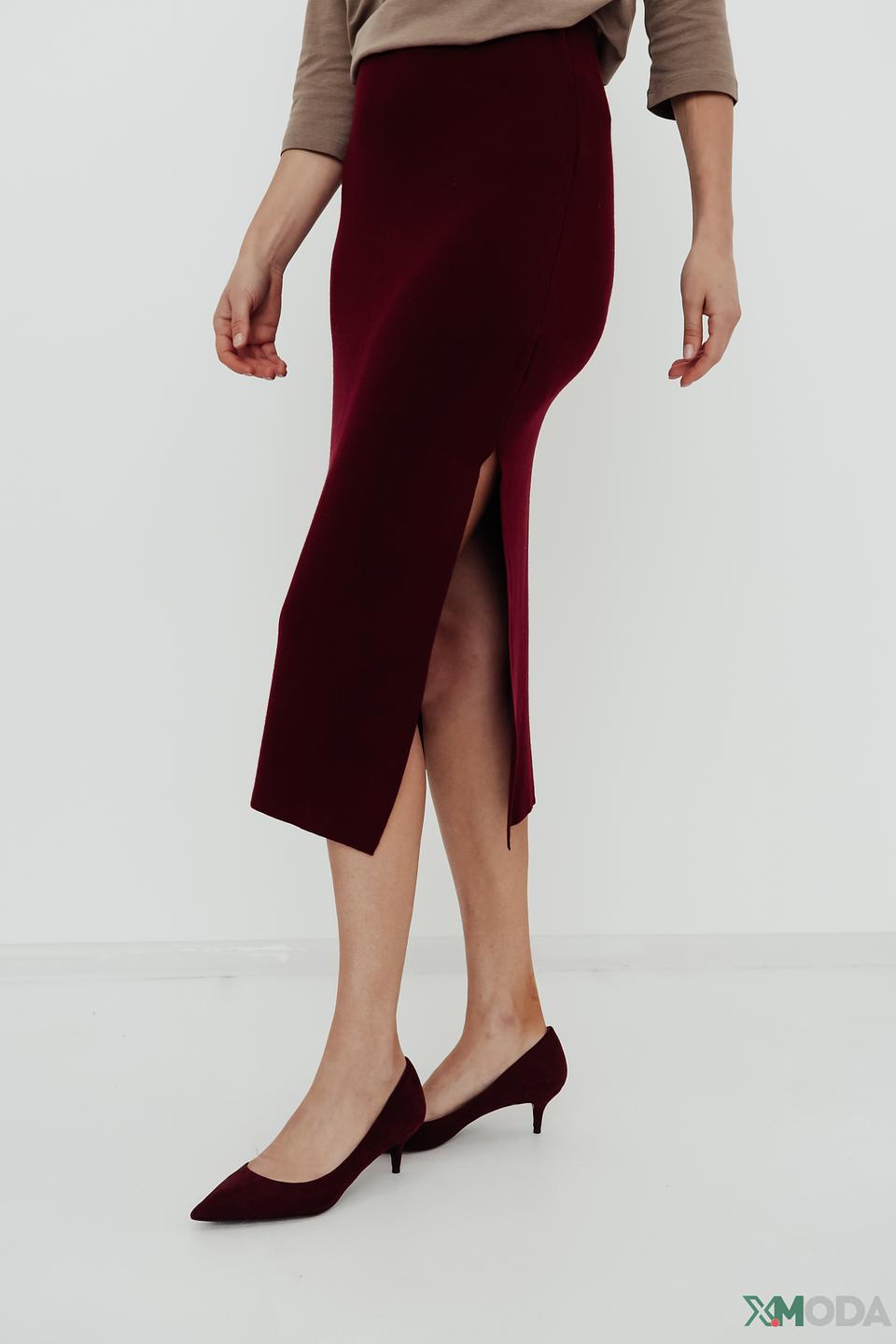 Юбка Kaos женская бордовая с разрезом