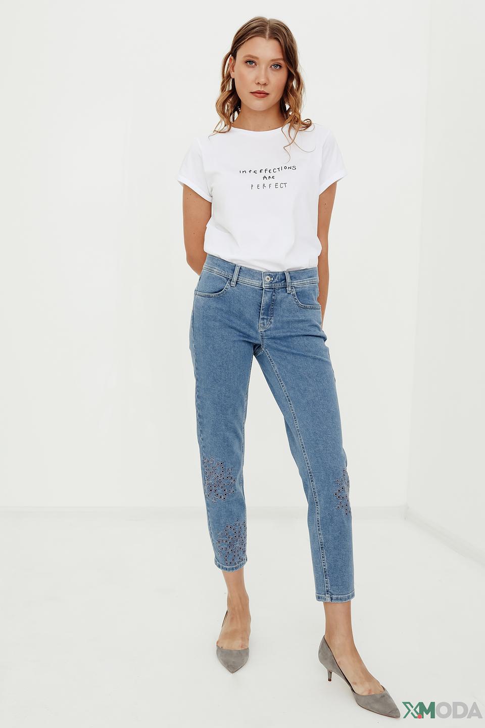 Джинсы Taifun с вышивкой голубые