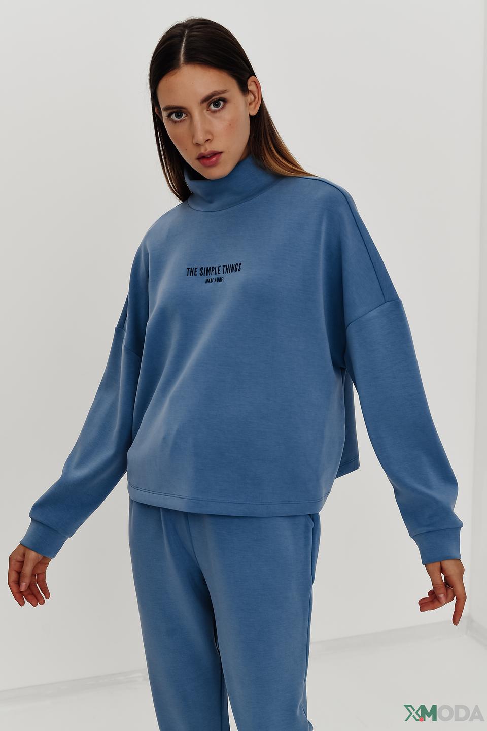 Пуловер Marc Aurel голубой с надписью