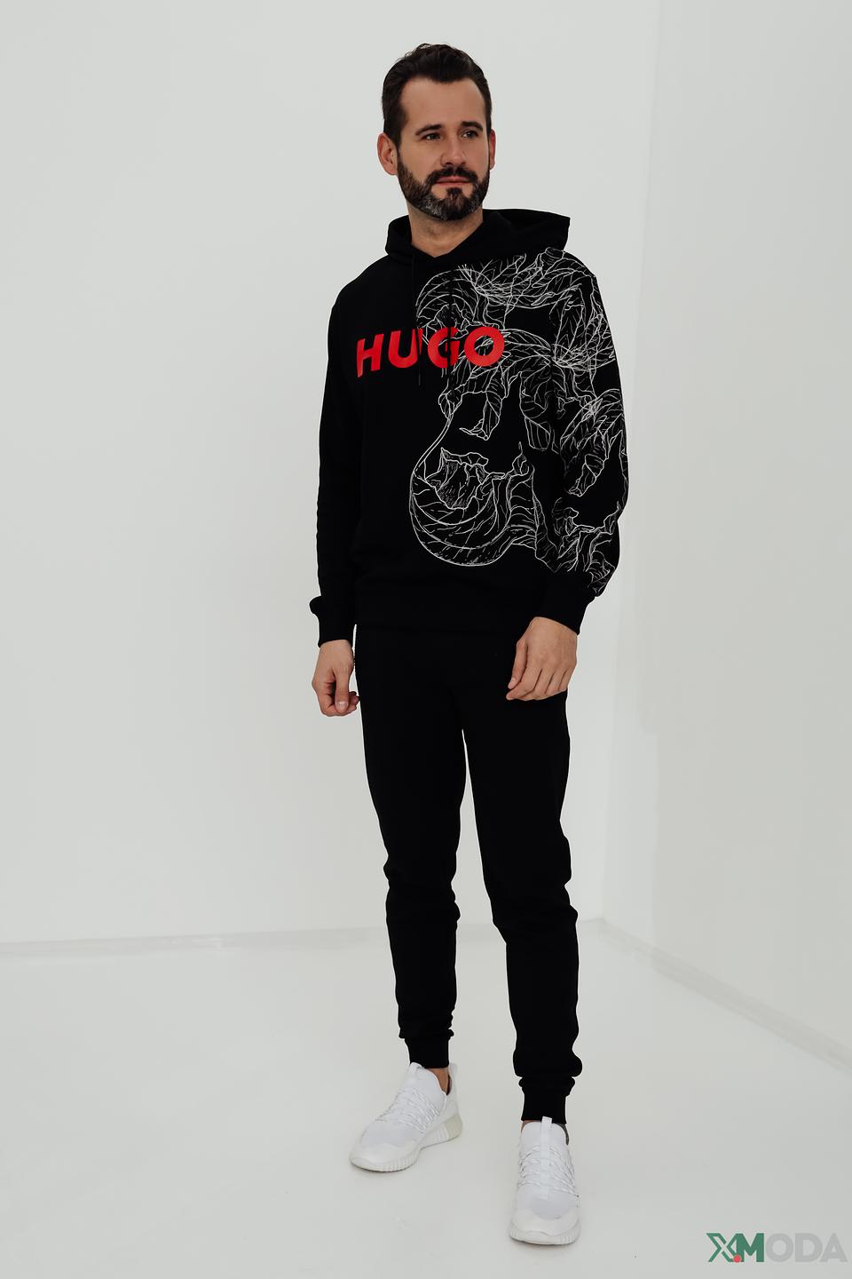 Толстовка Hugo с логотипом и принтом чёрная