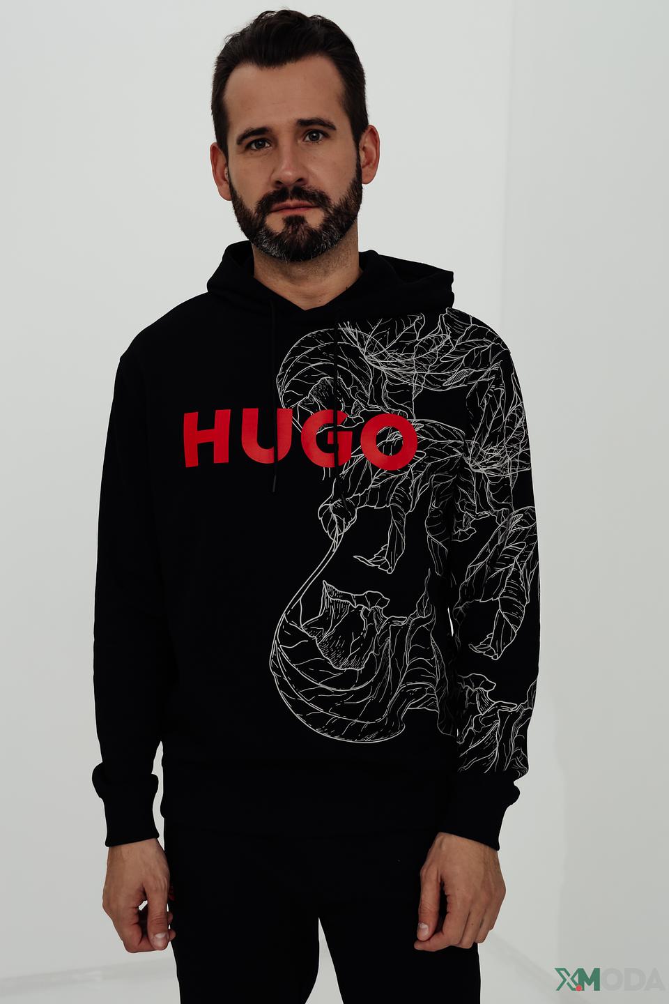 Толстовка Hugo с логотипом и принтом чёрная