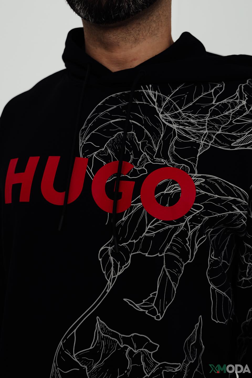 Толстовка Hugo с логотипом и принтом чёрная