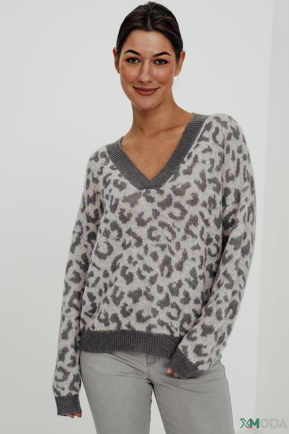 Пуловер UNQ женский с леопардовым принтом