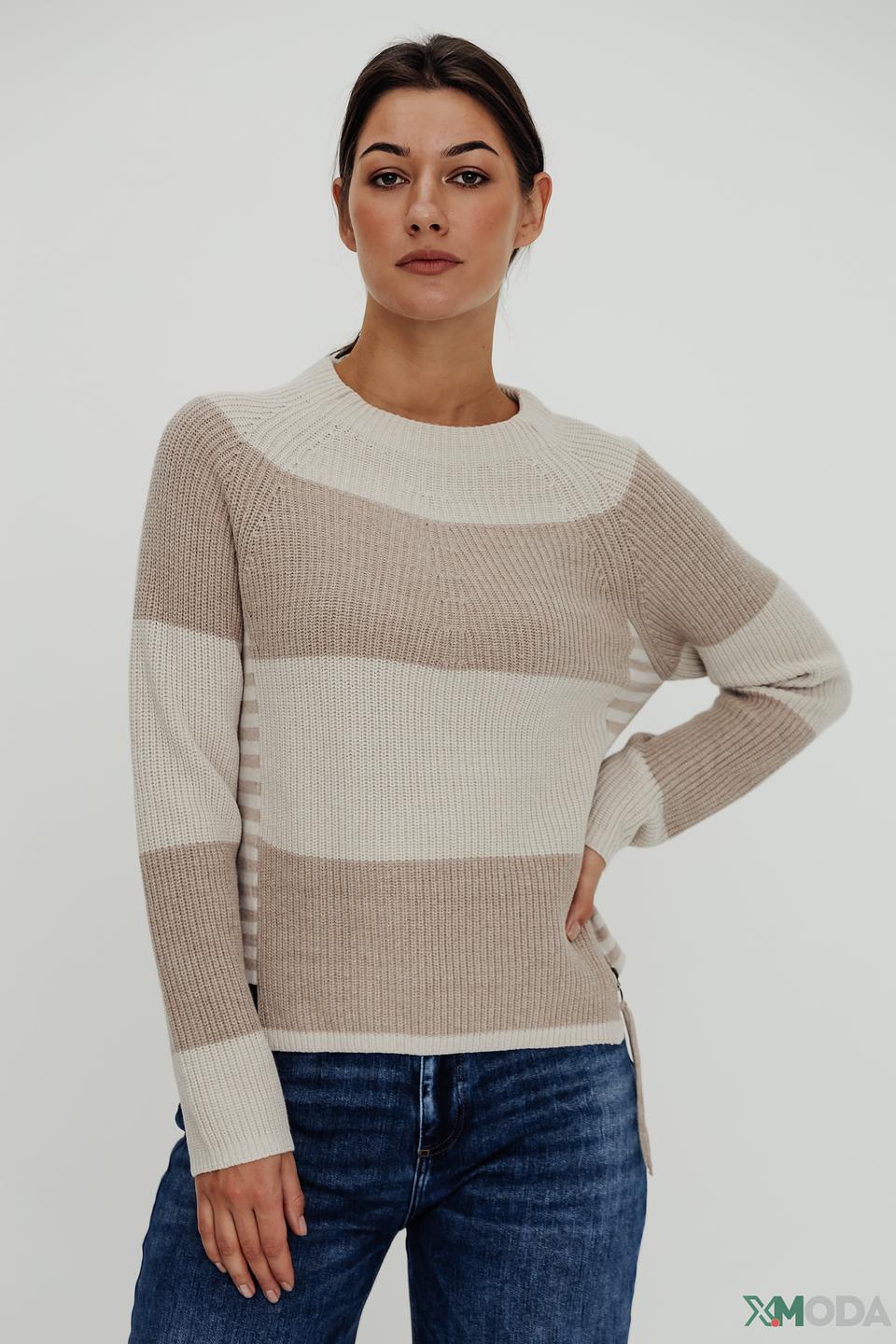 Пуловер Bianca в полоску бежевый