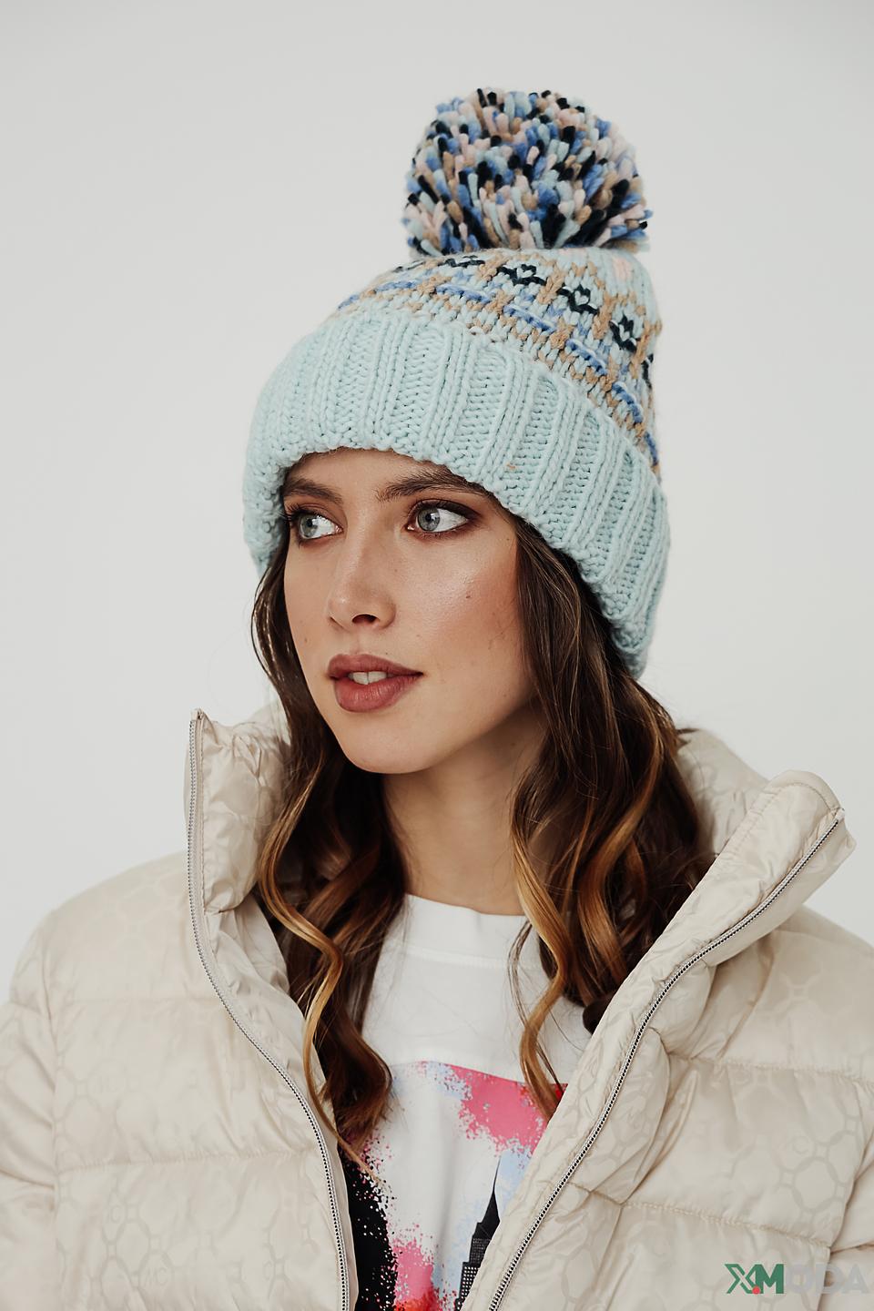 Шапка Seeberger с помпоном голубая