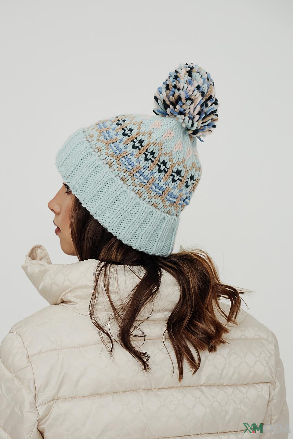 Шапка Seeberger с помпоном голубая