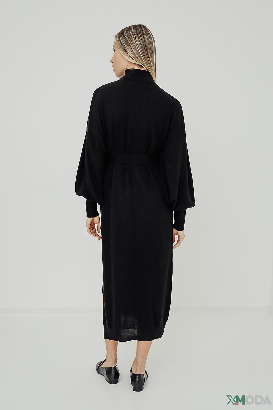 Платье Icona вязаное черное с поясом