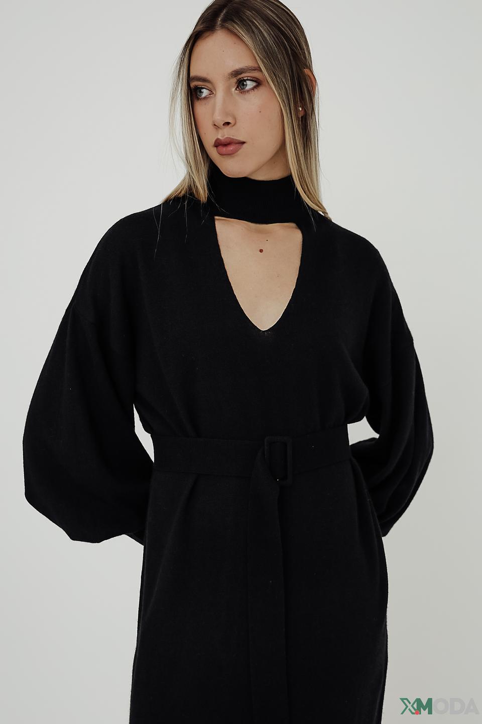 Платье Icona вязаное черное с поясом