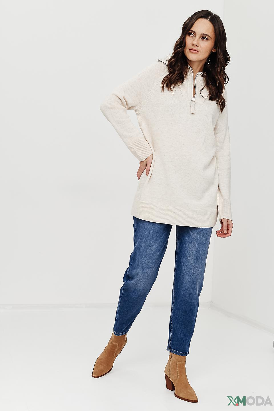 Пуловер Oui с молнией бежевый