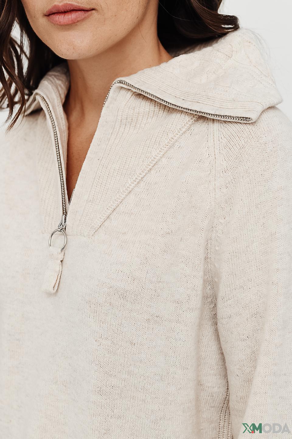 Пуловер Oui с молнией бежевый