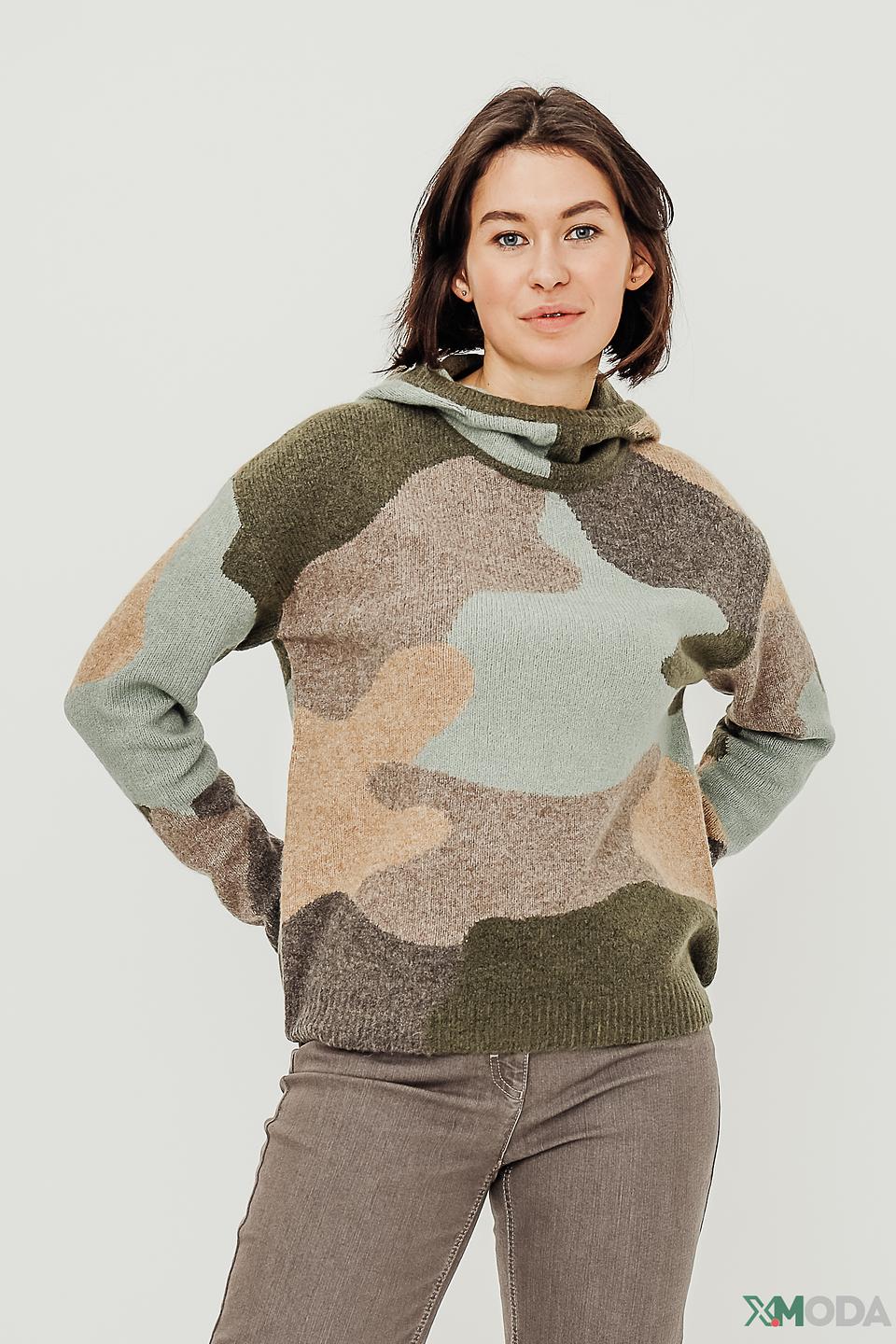 Пуловер Oui с капюшоном камуфляж