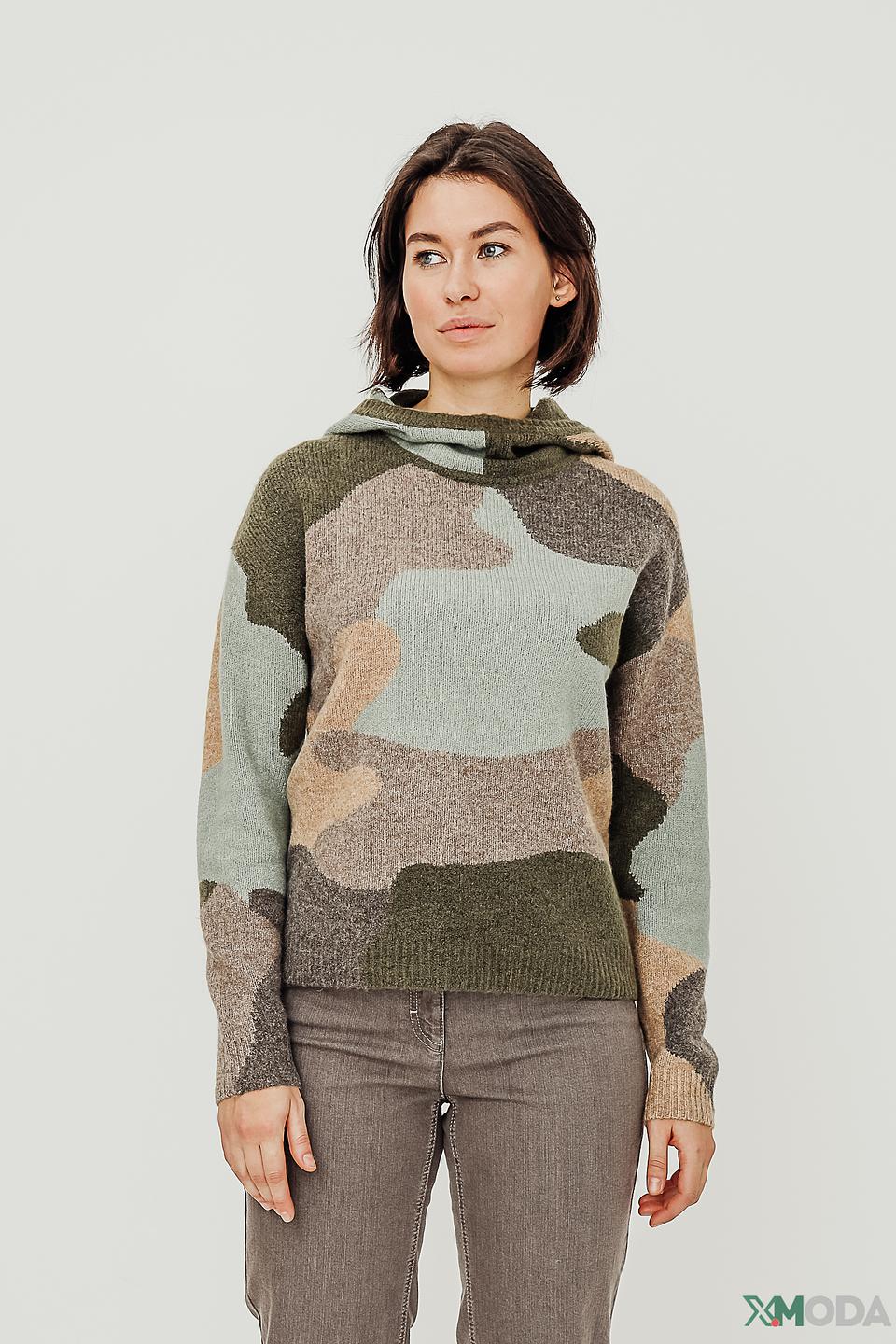 Пуловер Oui с капюшоном камуфляж