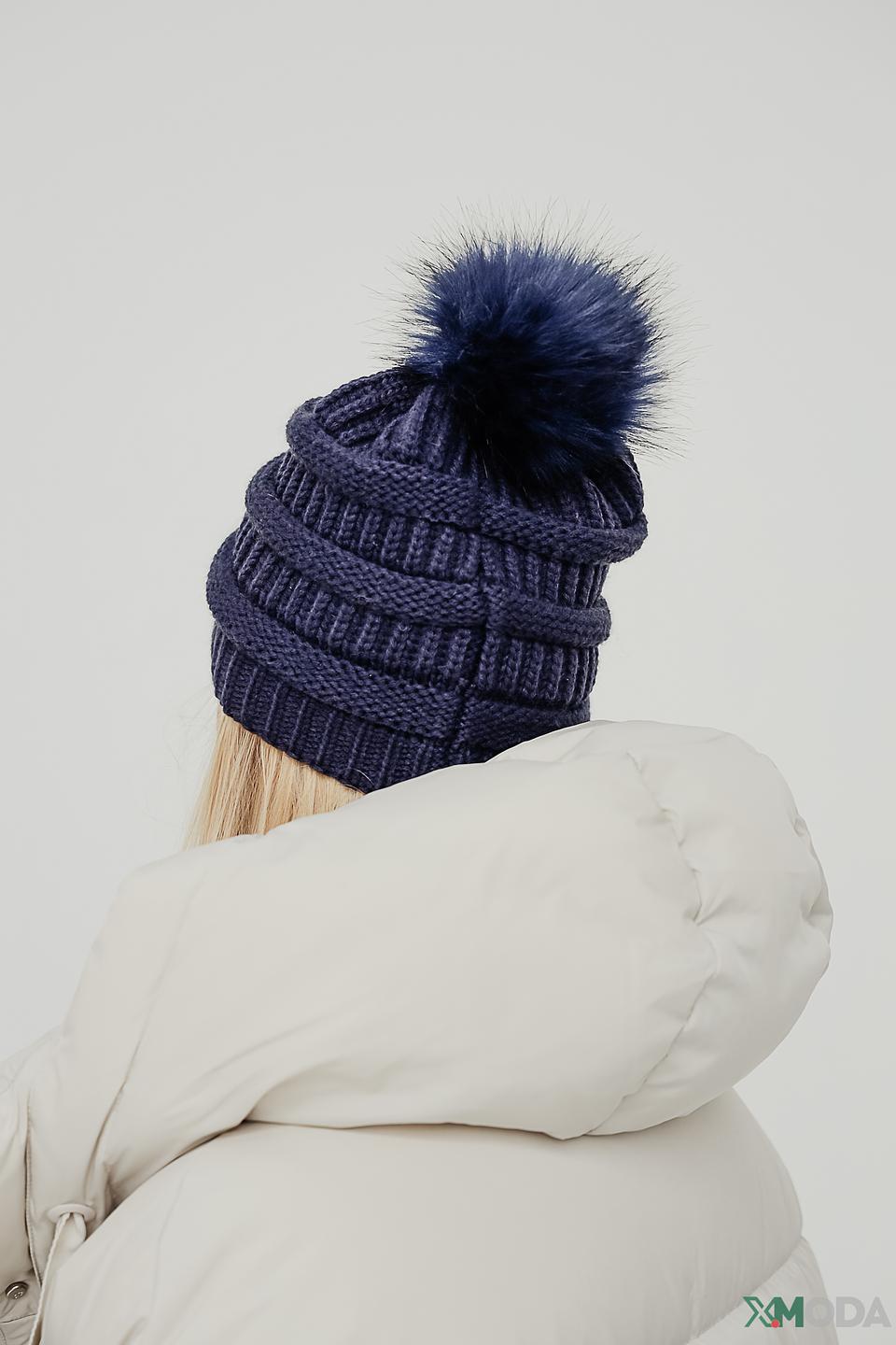 Шапка Wegener вязаная с помпоном синяя