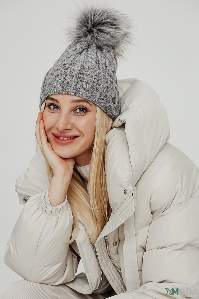 Шапка Bugatti с помпоном серая