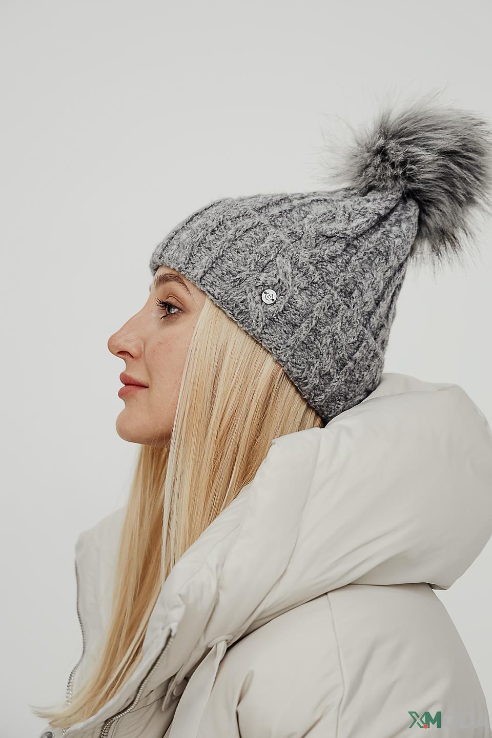 Шапка Bugatti с помпоном серая