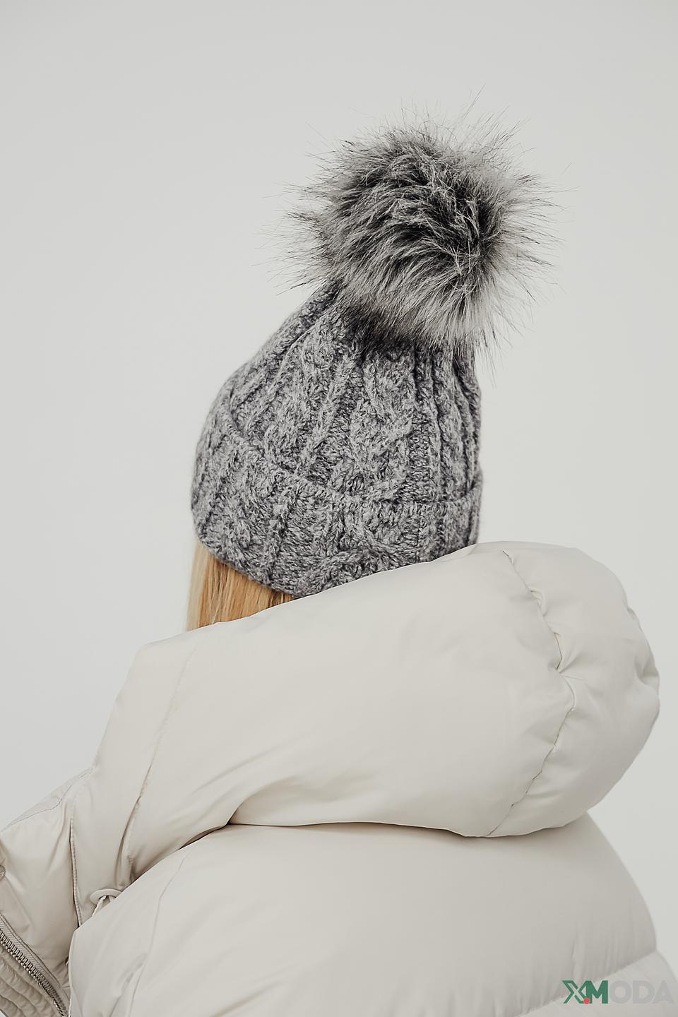 Шапка Bugatti с помпоном серая