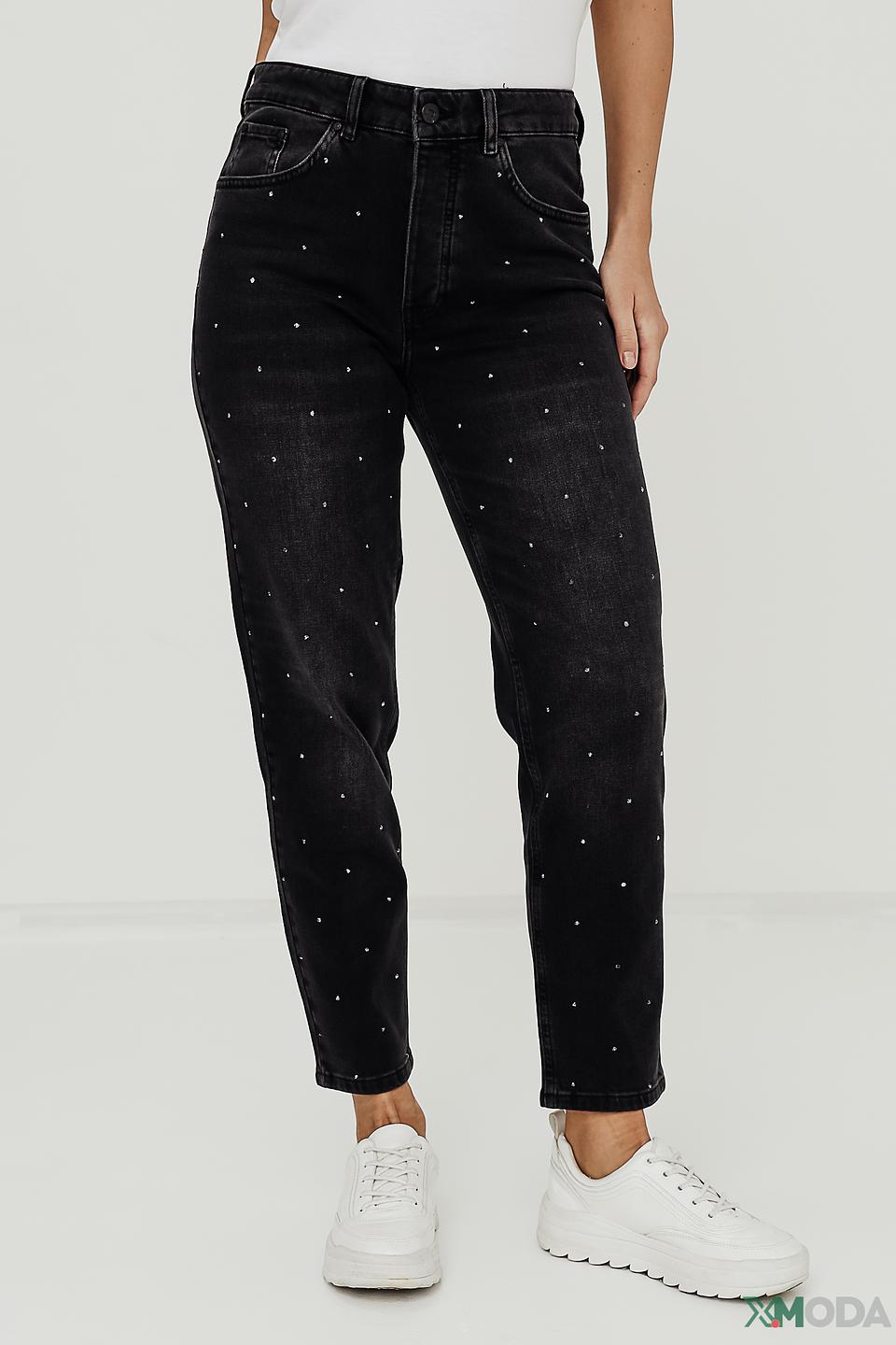 Джинсы Oui с жемчугом чёрные