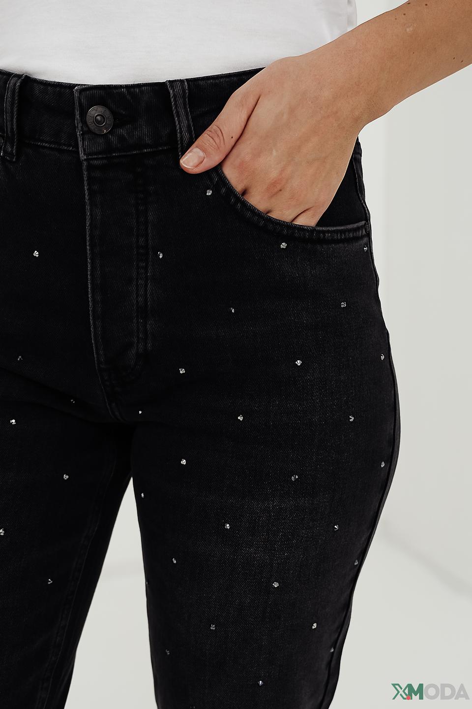 Джинсы Oui с жемчугом чёрные