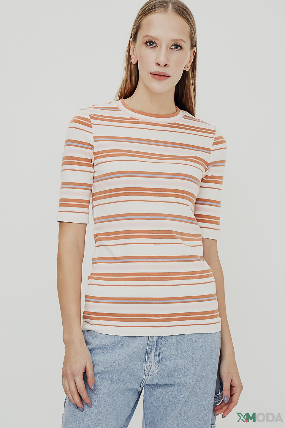 Футболка Tom Tailor в полоску бежево-коричневая