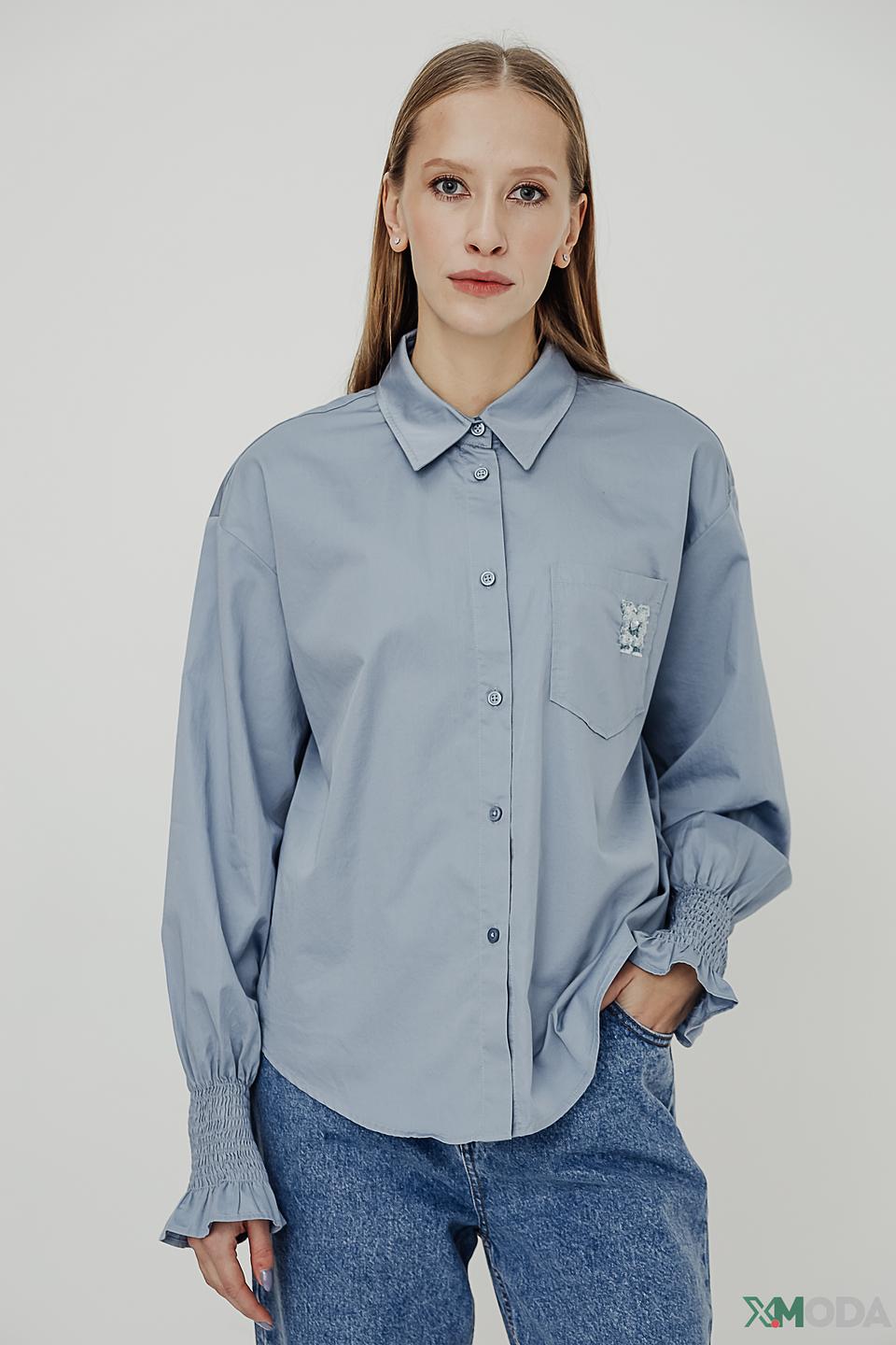 Рубашка Marc Aurel с вышивкой голубая