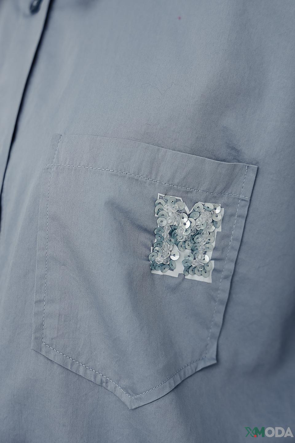 Рубашка Marc Aurel с вышивкой голубая