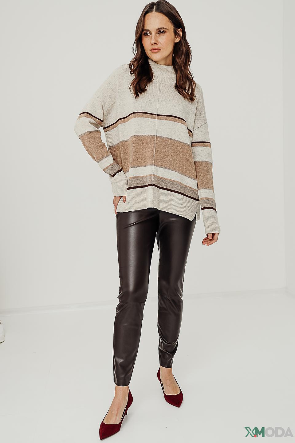 Пуловер Oui в полоску бежевый