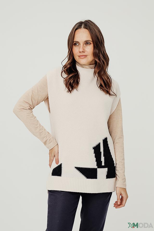 Жилет Marc Cain с графичным рисунком бежевый