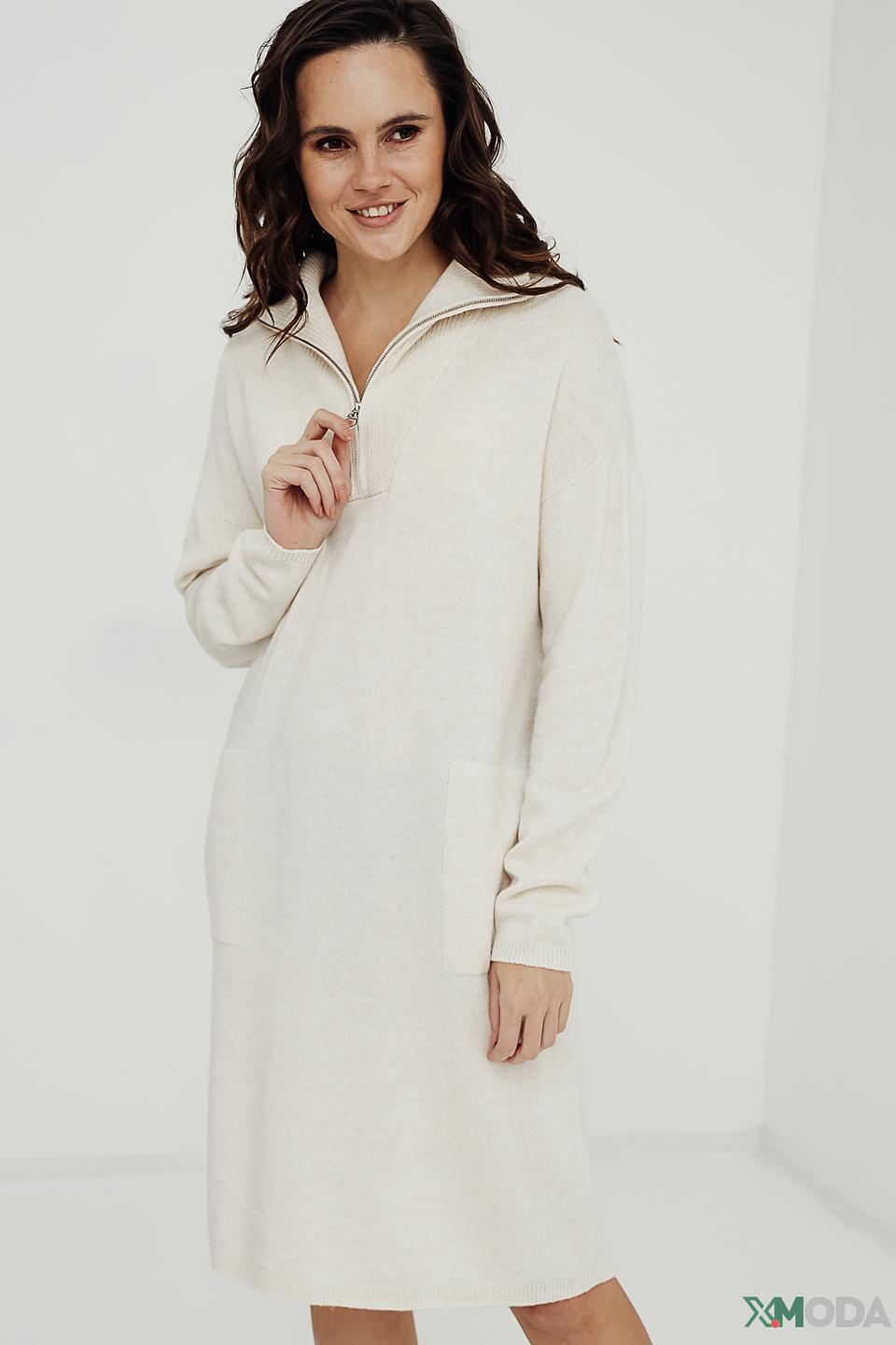 Платье Oui вязаное бежевое