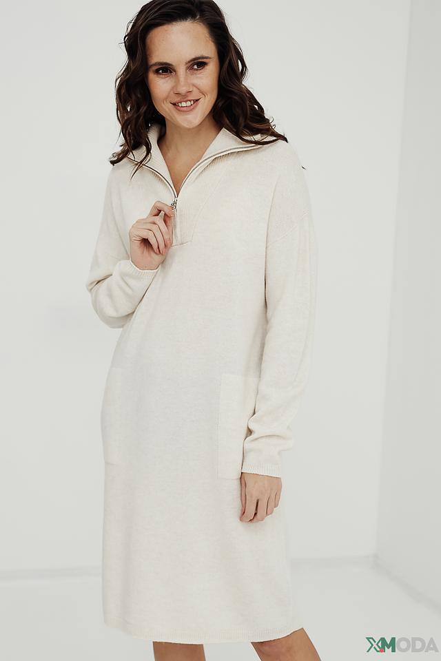 Платье Oui вязаное бежевое