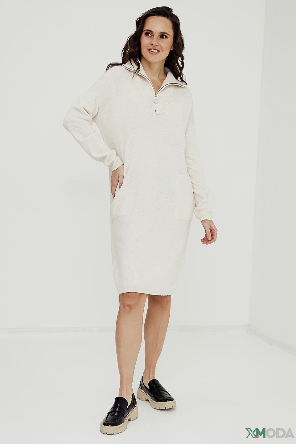 Платье Oui вязаное бежевое